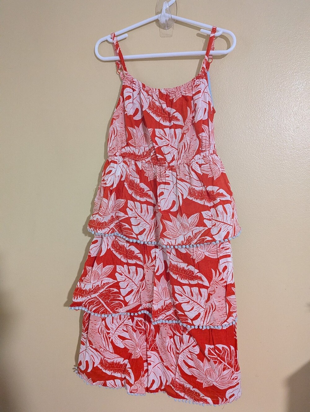 Boden Red Tropical Tiered Sundress 6-7